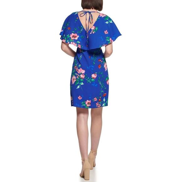kensie Shift Dress Women's Plus 14 Blue Floral Short Sleeve Wrap Style NWT - Picture 2 of 11